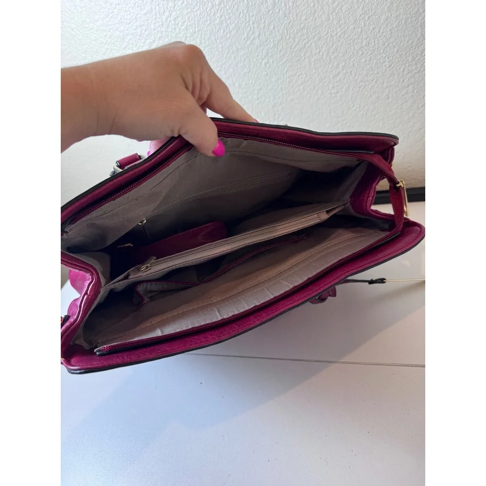 Laser Cut Satchel Handbag Women Medium Magenta Faux Leather‎ Boho Chic